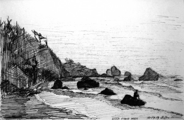 Ecola State Park  pen and ink Oct 17, 2013  8"x6"