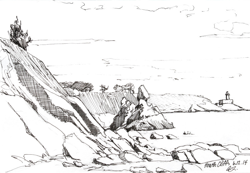 Howth Cliff Sketch, 2014, 5 x 7 in, pen and ink