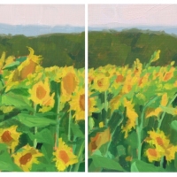 Morning at the Fields 2023 oil on panels 2-6x8 in. panels AVAILABLE