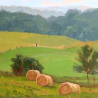 plein air painting plein air painting of hay field  2020 oil on panel 8 x 8 in. AVAILABLE