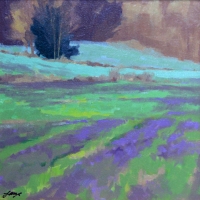 Purple field plein air painting  2020 oil on panel 8 x 8 in. AVAILABLE