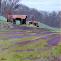 Purple field plein air painting  2020 oil on panel 8 x 8 in. SOLD